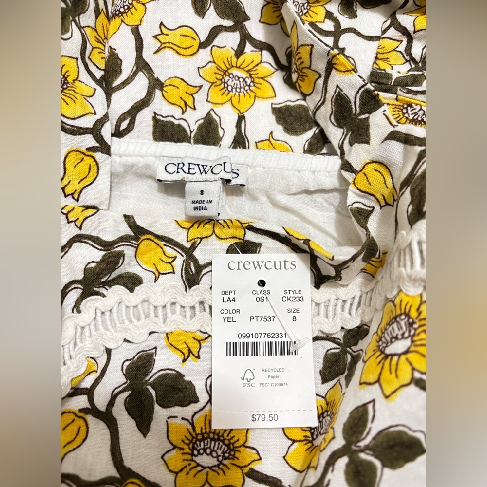 NWT crewcute Girls' rickrack dress in daffodil linen-cotton blend - Picture 5 of 6